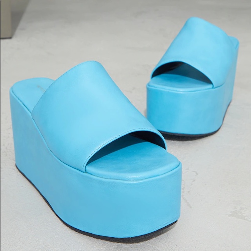 PLT Bright Blue Square Toe Platform Mules